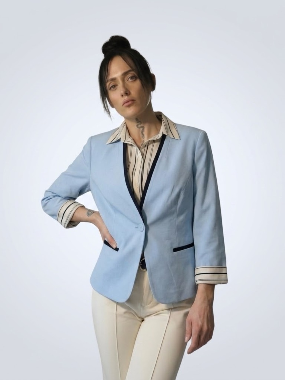 Nine West Sky Blue Blazer with Navy Trim